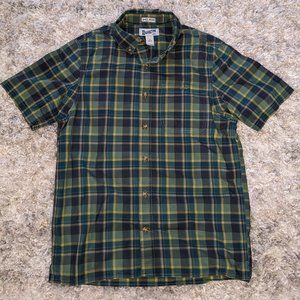 Duluth Trading Co. Untucked Soft Skills Slim Fit Green plaid short sleeve shirt